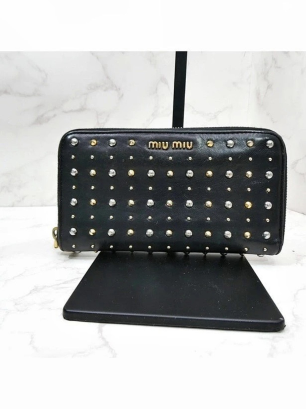 Miu Miu rare vintage Studded Zip Around Wallet in Black GUC